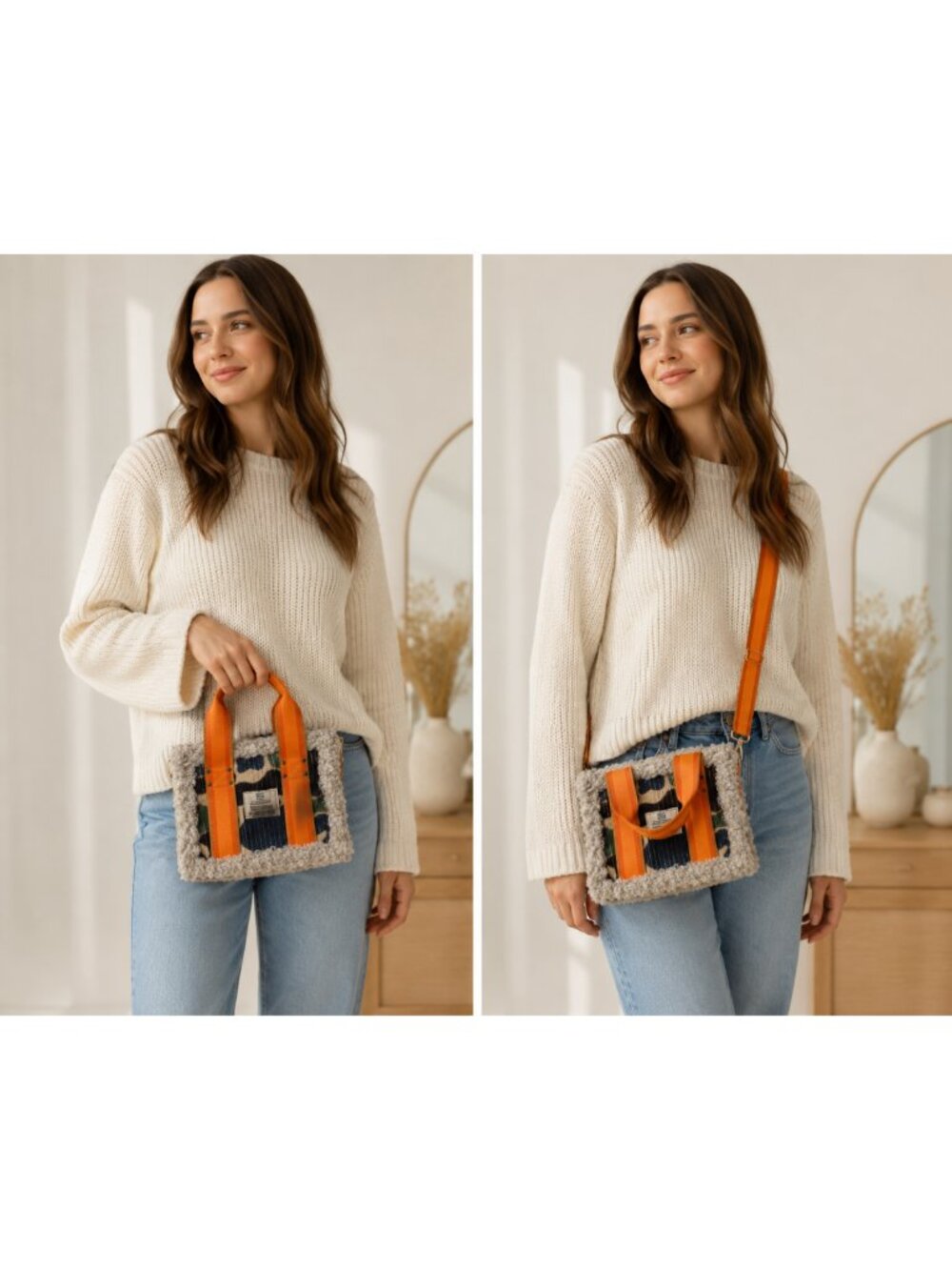 Urban Outfitters Crossbody Camo Corduroy + Sherpa Mini Tote, Adjustable Strap